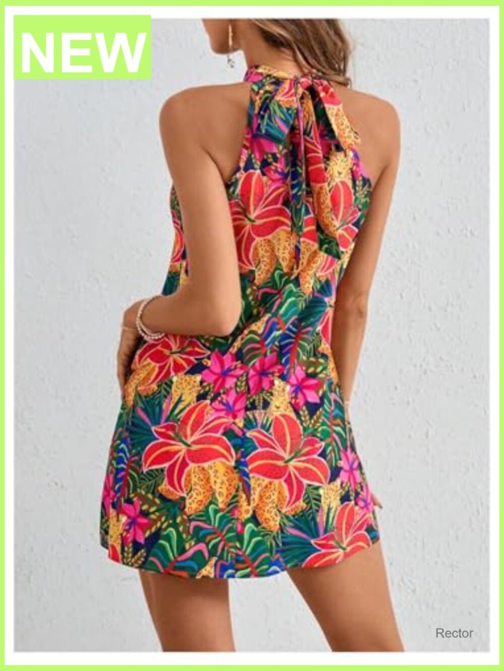 Sleeveless Floral Sundress Halter Neck A-Line Short Dress - Picture 2 of 5